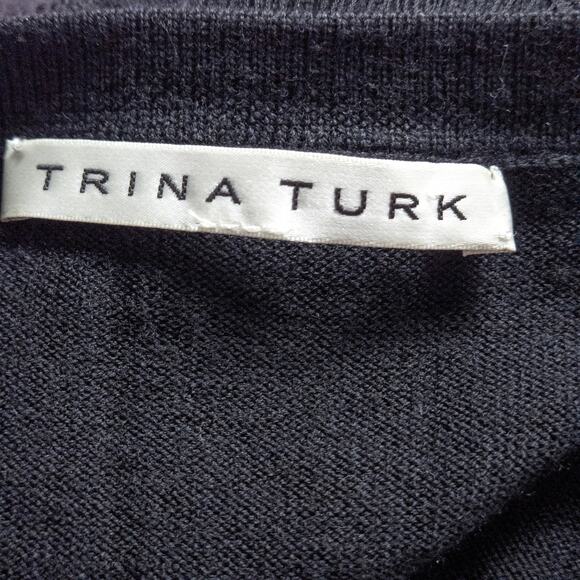 Trina Turk Women’s Cardigan Dark Academia Coquette Merino Wool Scalloped Black M - Picture 9 of 9